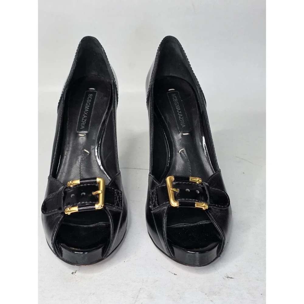 BCBGMAXAZRIA Women's Heels Size‎ 8.5 B EU 38.5 Black Leather Open Toe Shoes